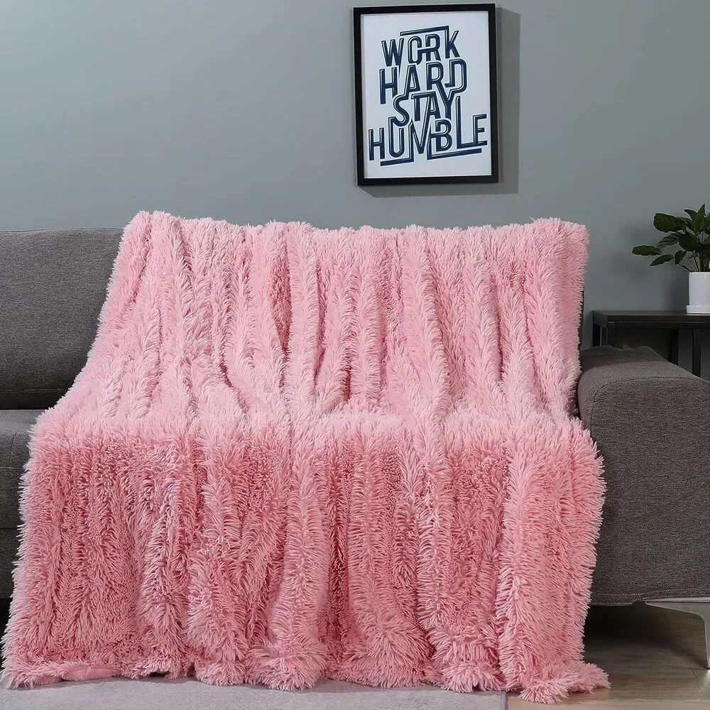 Decorative Extra Soft Pink Fuzzy Faux Fur Throw Blanket 50